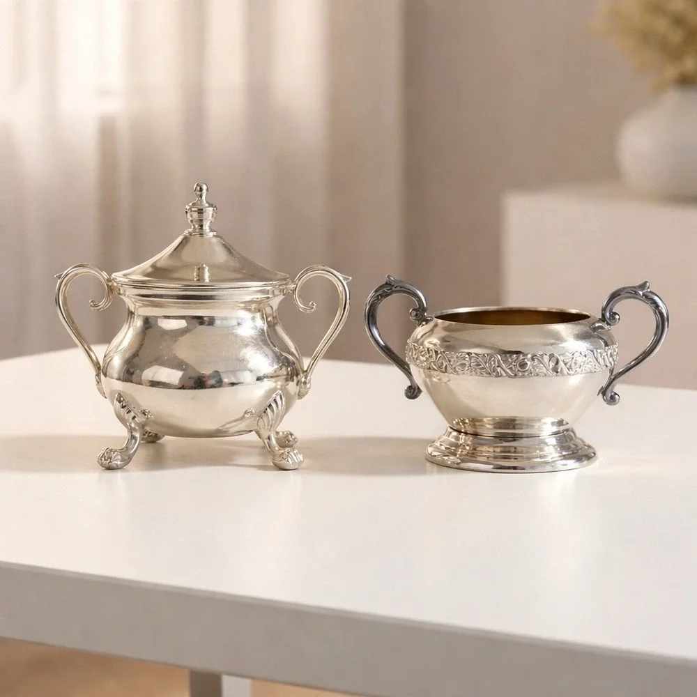 Vintage‎ Silverplate Creamer & Sugar Set Sheffield EPNS Silver on Copper